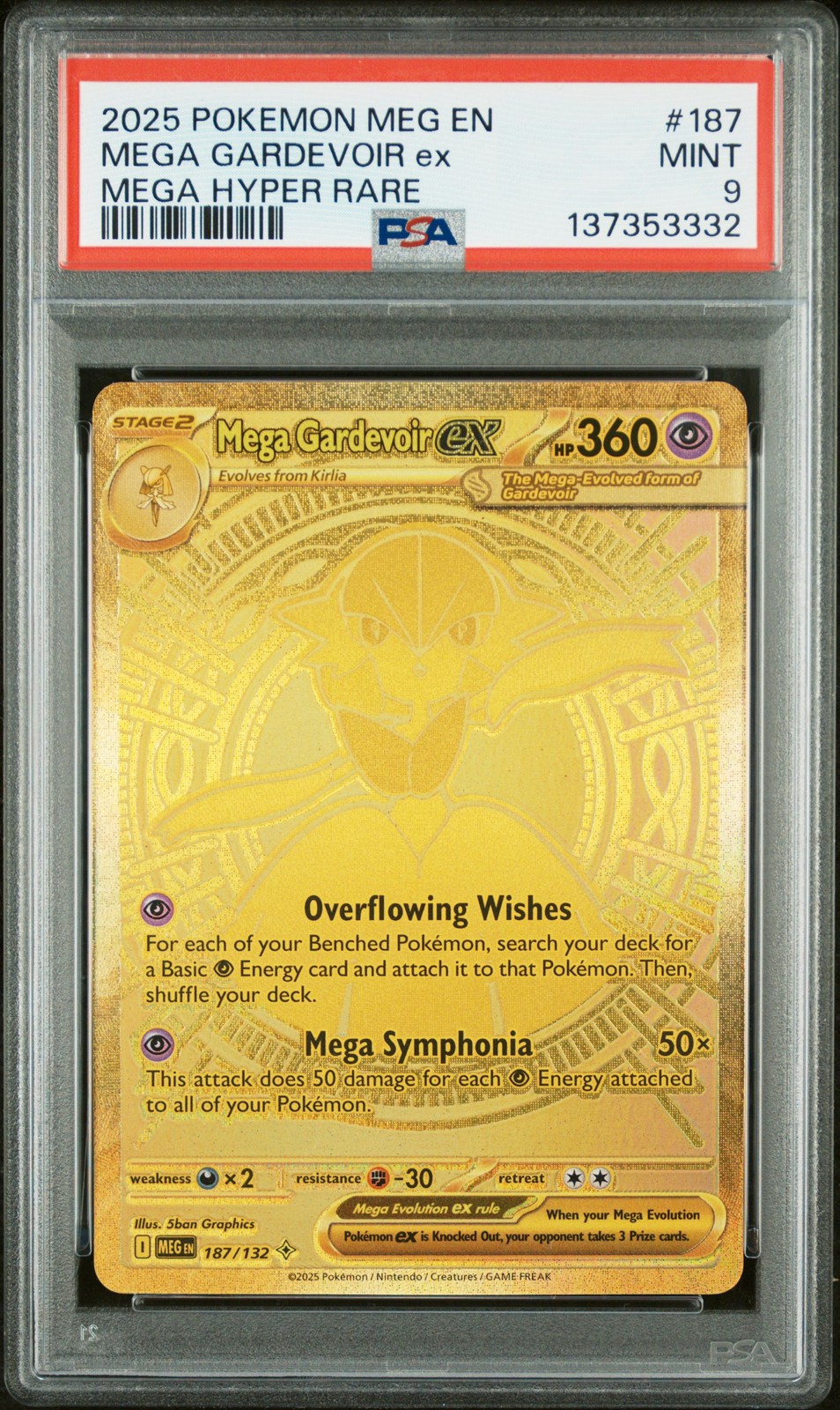 2025 POKEMON MEG EN-MEGA EVOLUTION MEGA HYPER RARE #187 MEGA GARDEVOIR EX PSA 9