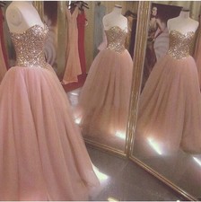 Blush Sparkly Pink Ball Gown Prom Dress