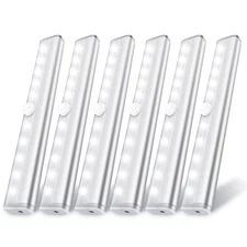 6 Pack LED Motion Sensor Lights, 10 LED Closet Battery Operated Lights, Stick...