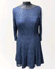SL Fashions Women's Sequined Lace Fit & Flare Dress Size 10