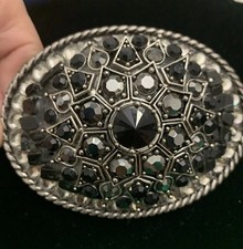 Belt Buckle By Ivan Crown Jewels. Glamour Bling Black Rhinestones 1990s Vtg