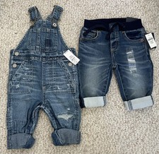 BABY GAP LONG DENIM JEANS ADJUSTABLE OVERALLS, 6-12 MO, 2 PIECES FREE SHIP NEW
