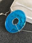 Sterling Silver Italy 925 Chain Necklace w Large Donut Shape Glass Pendant NICE — photo 3