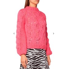GANNI Pink Chunky Cable Knit Sweater Size XS Fuzzy Julliard Mohair Wool