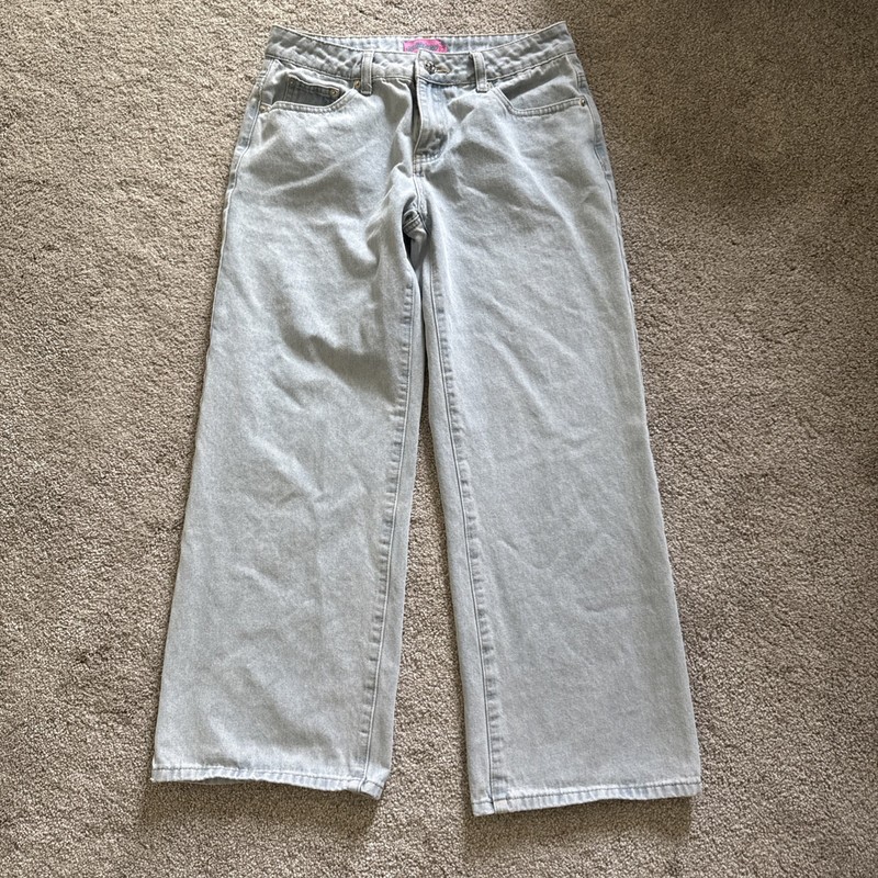 Edikted Ladie’s Washed Out Blue Denim Wide-Leg Jeans Size S 5-Pocket Zip/Button