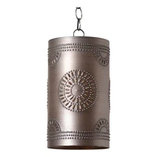 Irvins Country Tinware Rustic Cylinder Pendant in Kettle Black Tin
