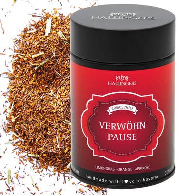 Hallingers Verwöhnpause Loser Roibusch-Tee/Rooibos mit Lemongrass, Orange & Apri