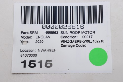 Buick Enclave 2018-2024 techo corredizo trasero techo corredizo motor OEM 84676066 - Imagen 8 de 8