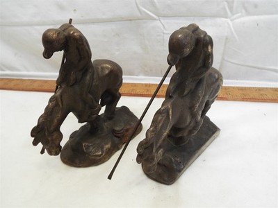 End of the Trail Iron Copper Finish Bookend Lamp Base Horse Native American