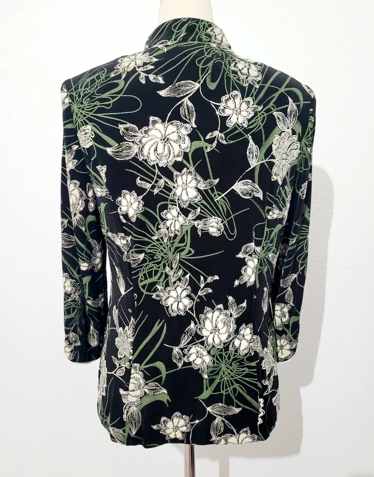 Chaqueta de terciopelo floral Alex Evenings para mujer mediana negra verde cuello mandarín  Foto 4 de 4