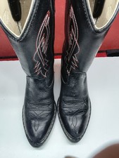 OLD WEST Boots youth Size 10 Black Leather Western Pull On Mid-Calf 8110 D