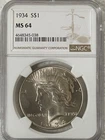 1934 $1 Peace Dollar NGC MS64 -FREE SHIPPING-
