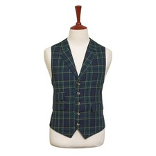 Mens 44R Tartan Plaid Wool Blend Vest Blue Green Yellow Lapel Wedding Waistcoat