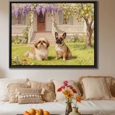 Shih Tzu Dog Canvas Print Oil Painting Floral Wall Art for Living Room Decor
