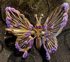 Vintage Silver Violet Colored Butterfly w Springy Wings Hairclip.