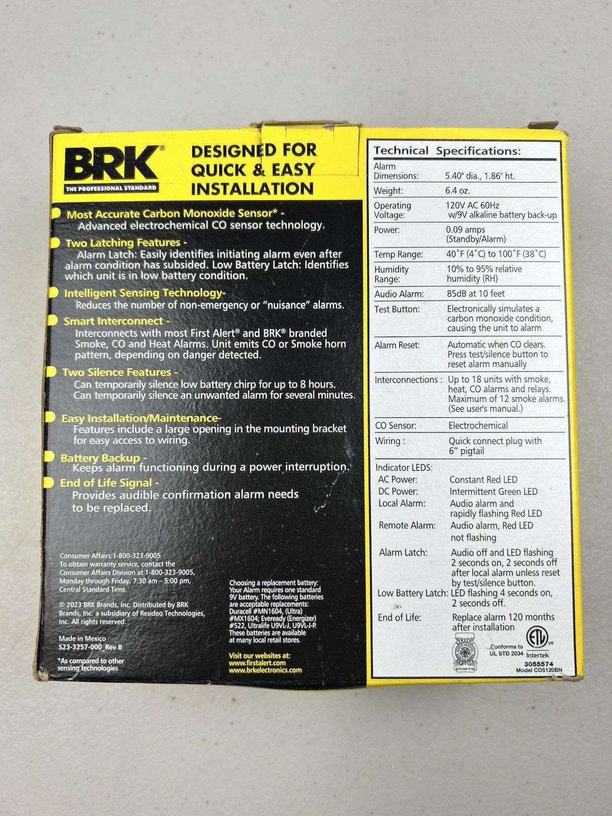 BRK Hard-Wired w/Battery Back-up Carbon Monoxide Detector CO5120BN Open Box