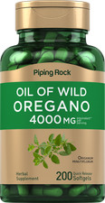 Oregano Oil Capsules 200 Softgel Pills 4000mg Non-GMO by Piping Rock