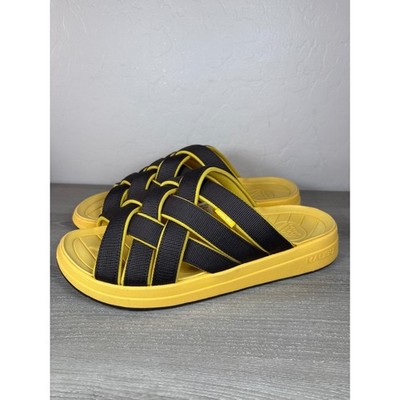 Malibu Sandals Zuma Black Yellow Woven Nylon Webbing Slide Sandals Mens 12