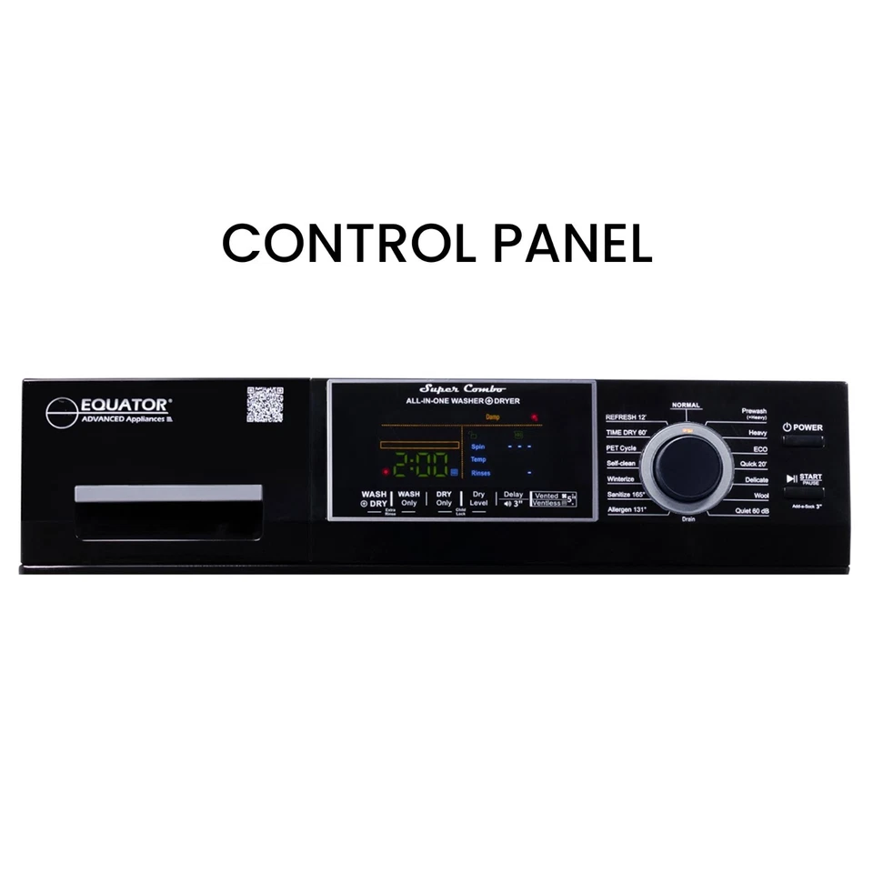 Equator All-in-One Washer Dryer VENTLESS/VENTED PET cycle 1.62cf/15lbs 110Vblack - Image 3 of 4