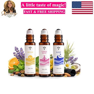 Essential Oil Roll On Set 3 Pack   Sleep, Stress Relief & Revive Aromatherapy...