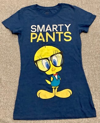 VTG Graphic T Tweety Bird Looney Tunes Junior s Blue T-Shirt Medium Slim