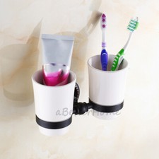 Wall Mount Bathroom Toothbrush Holder Double Tumbler Cup Set for Washroom Toilet