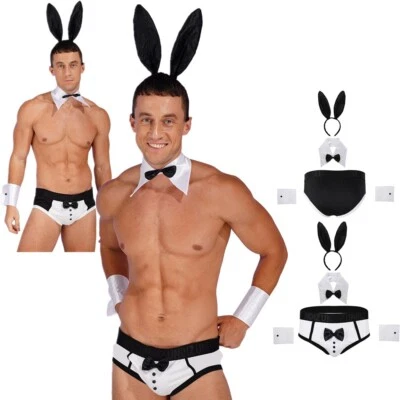 UK Sexy Mens 4 Pieces Waiter Gentleman Cosplay Costume Uniform Lingerie Outfits