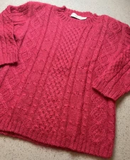 VTG PARIS SPORT CLUB PINK MOHAIR BLEND SWEATER W SHOULDER PADS SZ S