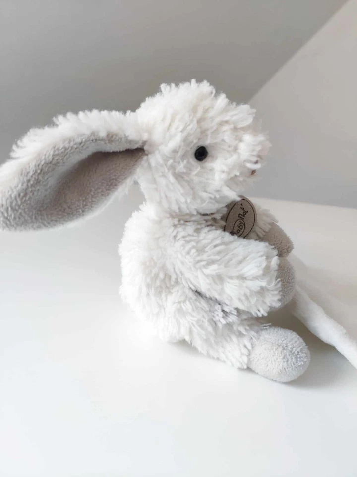 Doudou Peluche Petit Lapin Mouchoir Blanc Beige Gris Taupe Les Flocons Baby Nat - Photo 4/4
