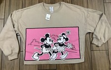 Disney Mickey Mouse Women's Size L Brown Long Sleeve Pullover Cropped Sweatshirt