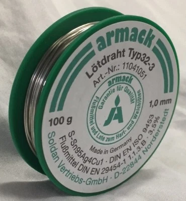 Lötdraht Typ32-3 armack Lötzinn 100 g ø1,0mm Sn95Ag4Cu1 - Bild 1 von 4