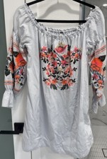 Free People Fleur Du Jour Blue Embroidered Off Shoulder Dress Size Small
