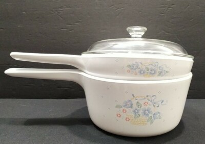 Vintage Set CORNING COUNTRY CORNFLOWER S-1.5-B SAUCE PAN POT 1.5 LITER & LID