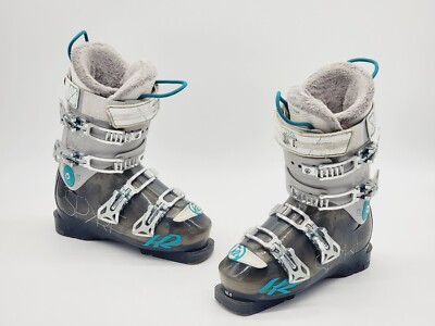 K2 Spyre Gray Black Ski Boots Asymmetric Tongue Cush Fit Mid Womens Size 24.5