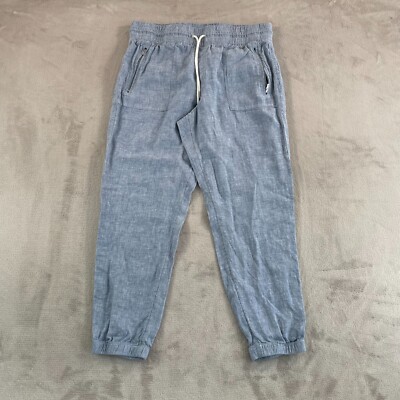 Athleta Cabo Linen Jogger Women 14 Blue Tapered Fit Active Travel NWOT