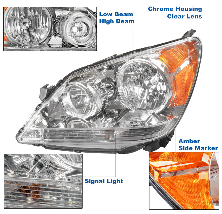 For 08 09 10 Honda Odyssey Minivan Replacement Headlights Lamp Chrome w