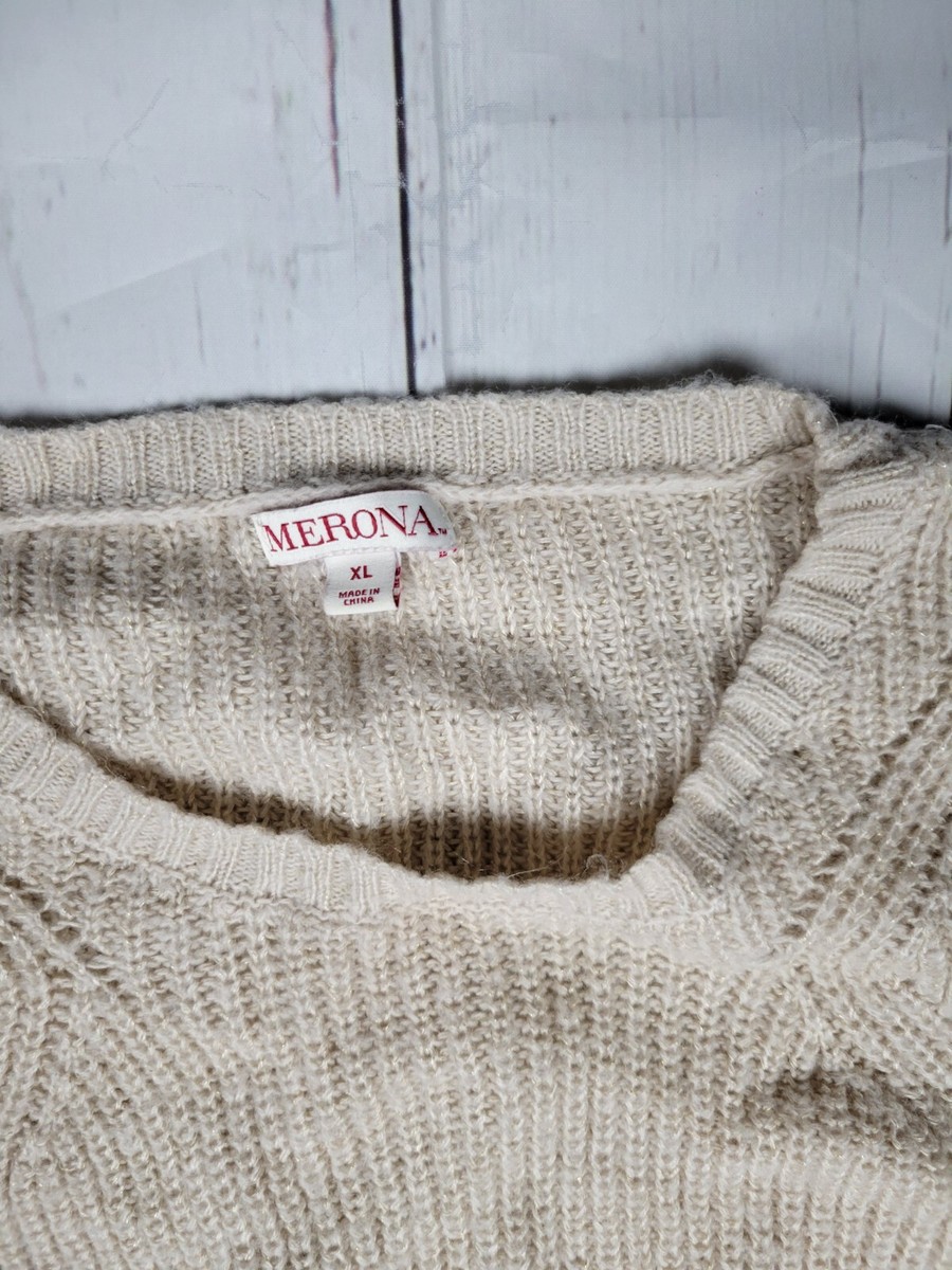 Merona Target Women's Cream Sparkle Knit Pullover Sweater, Size XL