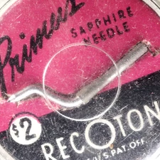 NOS Vintage Recoton Primus Sapphire Phonograph Setscrew Knee-Bend Needle