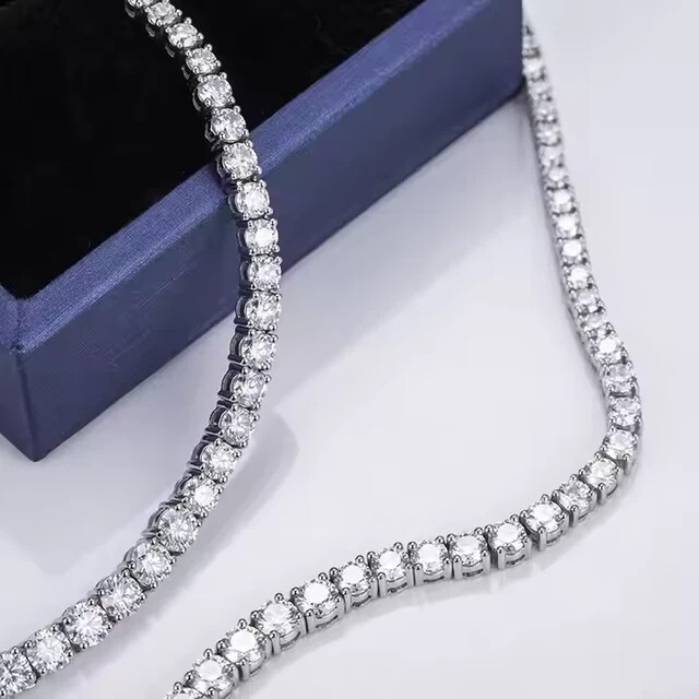 14K White Gold Plated 21ct Lab-Grown Round Diamond Tennis Necklace 18 Inch  