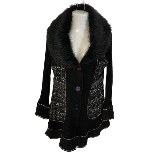 Suéter Slonl Mujer Talla Grande Longline Cárdigan Festival Boho Tejido Tweed Negro - Imagen 7 de 16