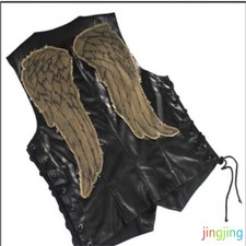 The Walking Dead Daryl Dixon PU Leather Vest Wing Patch Embroidered Jacket Top