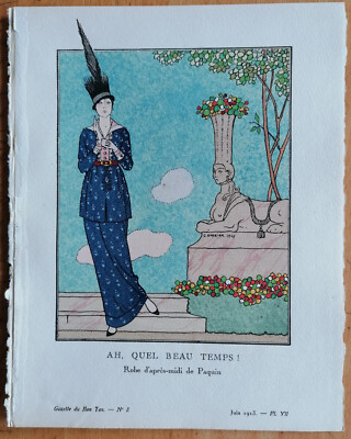 Art Deco Gazette de Bon Ton Pochoir Quel Beau Temps by G. Barbier - 1920