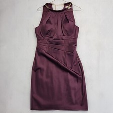 Eliza J Womens Midi Gold Necklace Sheath Dress Size 8 Deep Purple Lined Formal