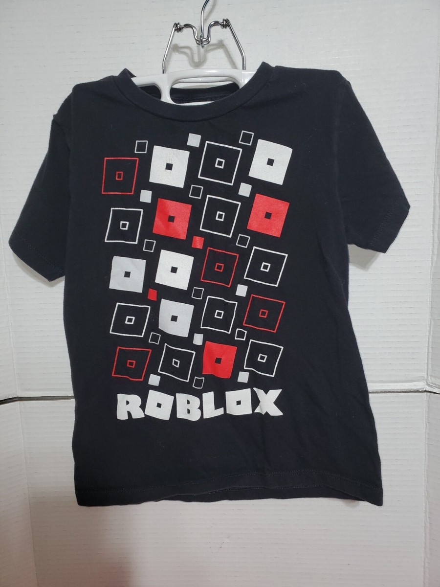 Roblox Youth Boys White Red Squares Logo Black T-Shirt Sz S (6/7