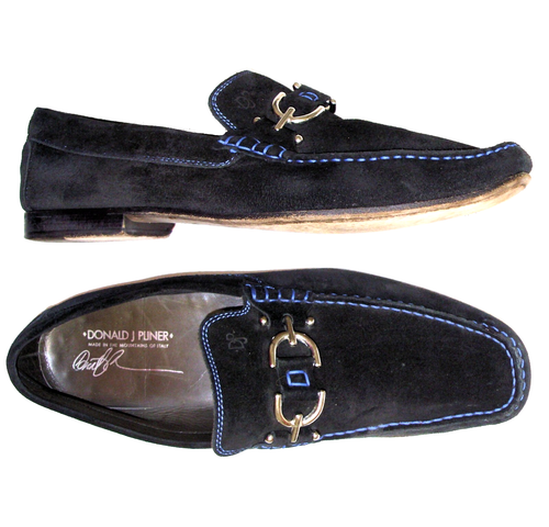 DONALD J PLINER Dacio ITALY 10.5 Black Suede Horsebit Bit Slip On Loafer Shoes