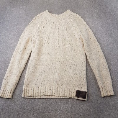 Superdry Pullover Large Creme Beige Fleck Zopfmuster Grobstrick