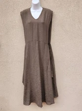 FLAX Women’s Maxi Dress Medium Lagenlook Slit Pocket Houndstooth Cottagecore