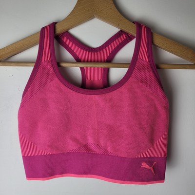 PUMA Women Size S Pink Purple Support Sport Bra Logo Racerback Exercise Fitness