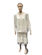 1980s Judith Ann Creations Gatsby Dress Beaded Drop Waist Fairy Handkerchief Hem