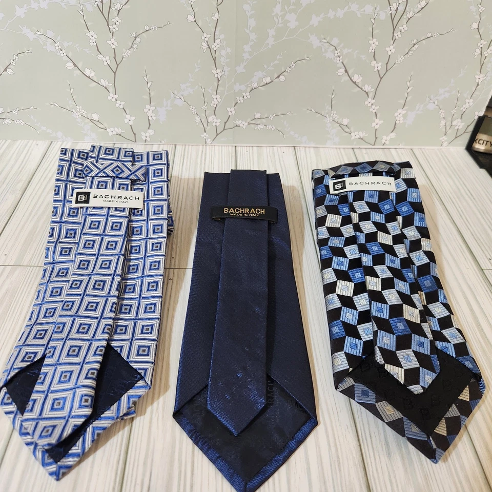 Bachrach Lote de 3 Corbatas Hombre Azul Geométricas Sólidas 100% Seda Foto 2 de 4